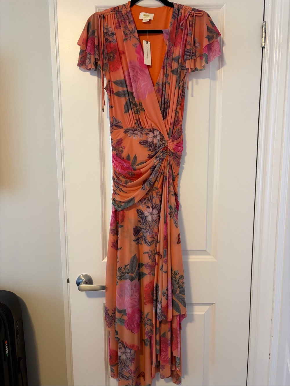 Maeve Peach and Pink Floral Twist-Front Maxi Dress